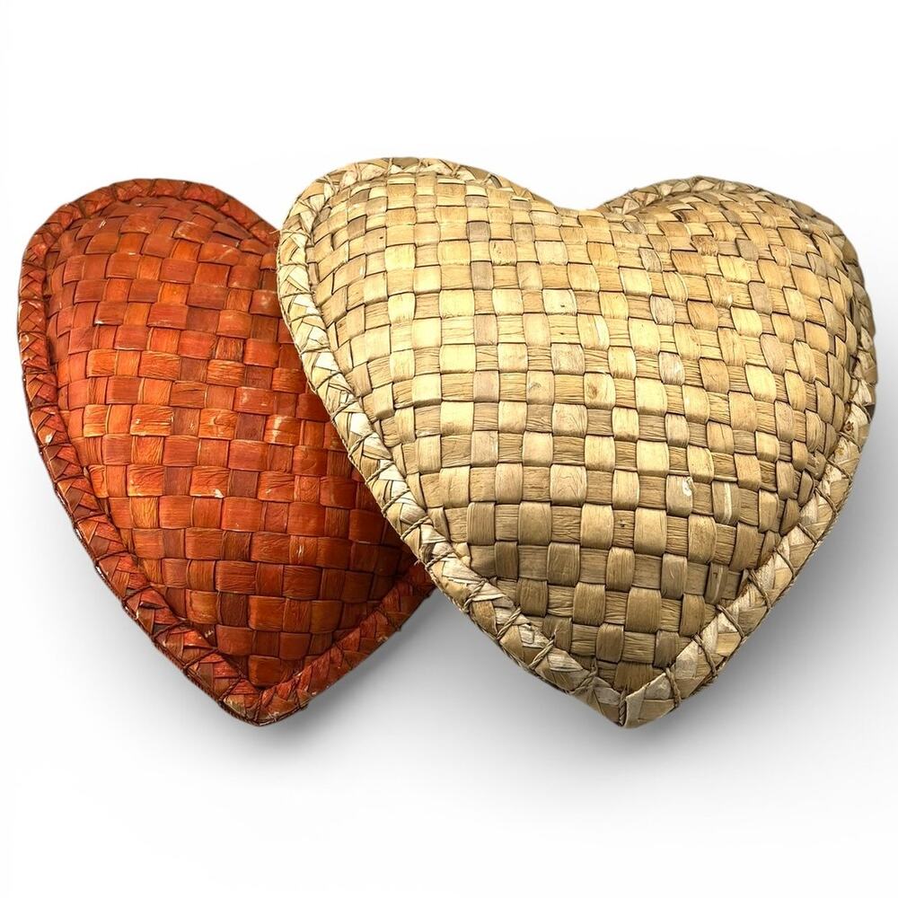 Artisan Set of 2 Heart-shaped woven pillow decorative cushion handcrafted 12x12